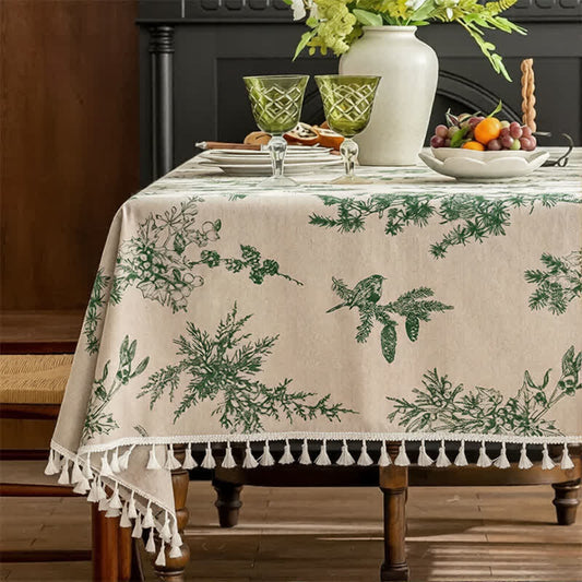 Greenery Print Fringed Dining Cover - Round - 59" - image 0