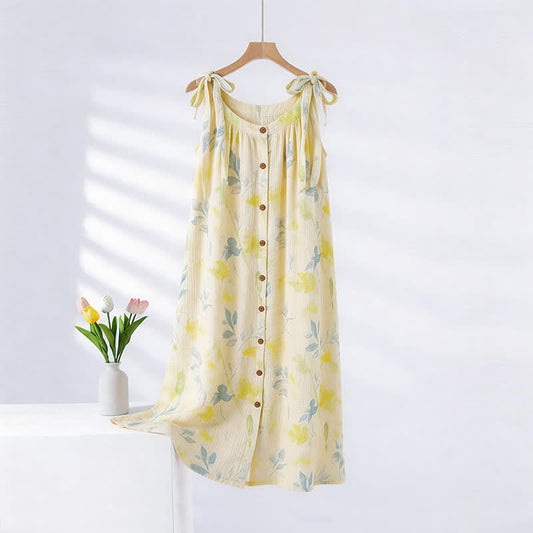 Country-Style Floral & Leaf Camisole Nightgown - Yellow - XXL - image 0