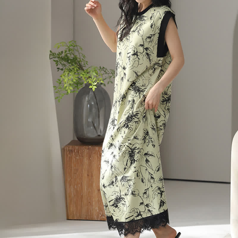Artistic Floral Cotton Sleeveless Lace Nightgown - image 5