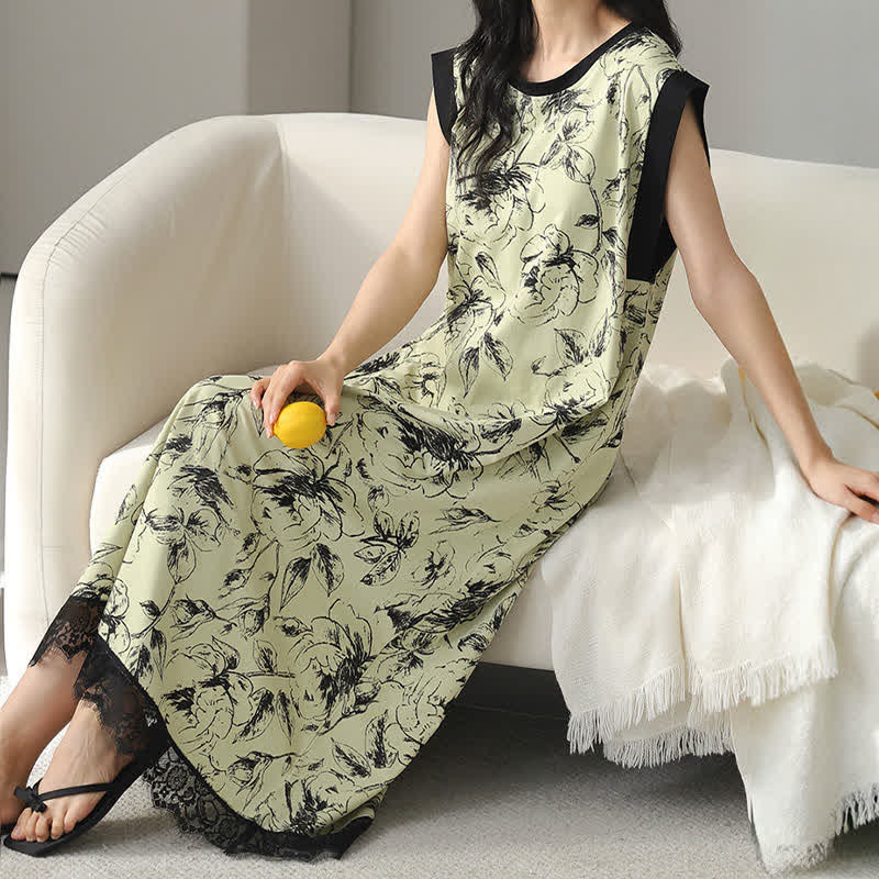 Artistic Floral Cotton Sleeveless Lace Nightgown - image 3