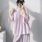 Solid V-Neck Lace Trim Pajama Set - image 3