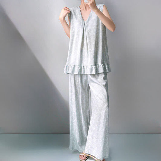Subtle Floral Leaf Tank & Pants Pajamas - image 1