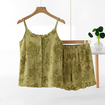 Vintage Green Leaf Sleeveless Pajama Set - Green - XXL - image 0