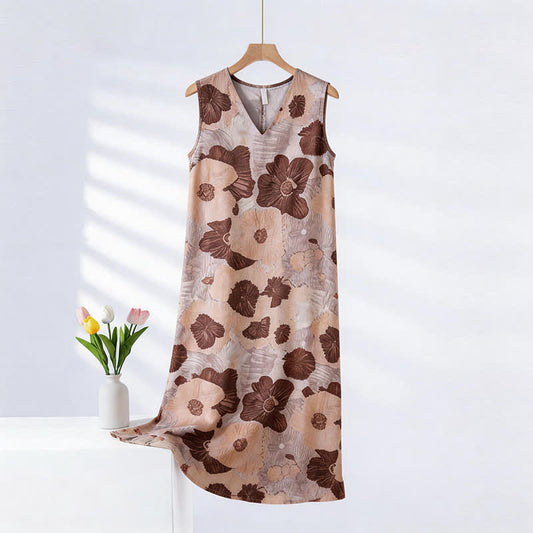 Artistic Floral Print Sleeveless Cami Nightgown - Oatmeal Pink - XXL - image 0