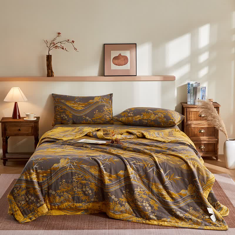 Cotton Gauze Mountain & Bamboo Jacquard Quilt - Bedding Set - King - image 0