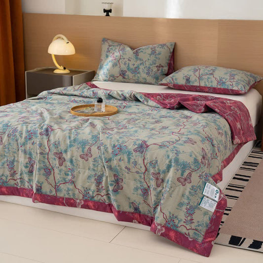 Butterfly & Branch Print Cotton Linen Quilt - image 0