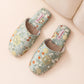 Chinoiserie Embroidered Satin House Slippers - Green - L - image 8