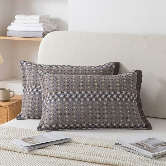 Jacquard Knit Cotton Button Pillowcases (2PCS) - Grey - 52cm x 76cm - image 0
