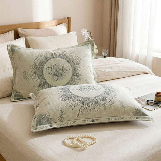 Grateful Floral Cotton Linen Pillowcases (2PCS) - Green - 48cm x 74cm - image 0