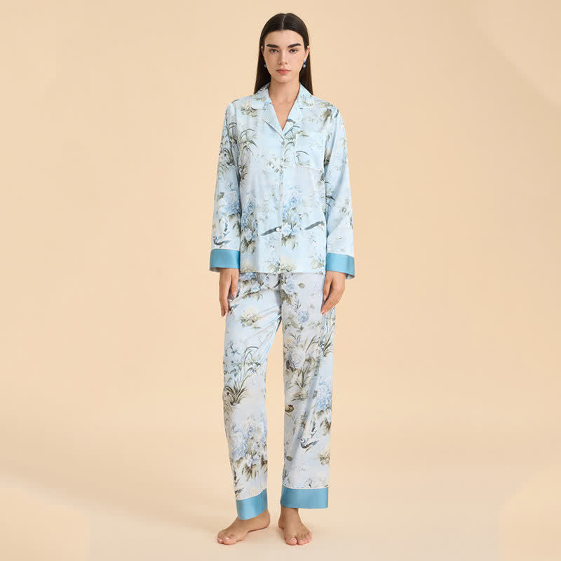 Elegant Floral & Bird Print Pajama Set - image 2