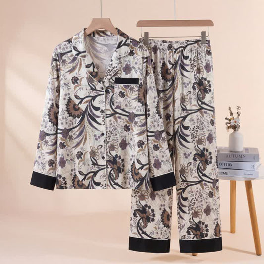 Vintage Vine & Floral Pajama Set - Black - XL - image 0