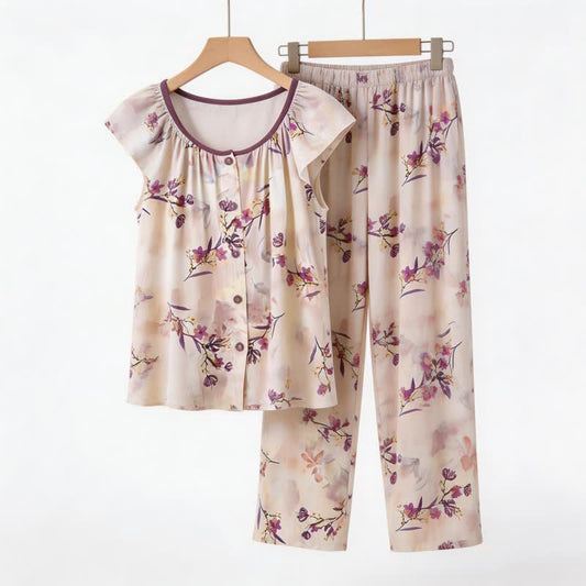 Peach Blossom Button Front Loungewear Set - Beige - 2XL - image 0