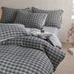 Checkered Cotton Duvet Cover Bedding Set - Light Grey - King - Flat Sheet - image 5