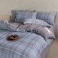 Checkered Cotton Duvet Cover Bedding Set - Light Blue - King - Flat Sheet - image 10