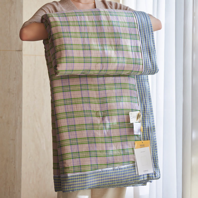 Ownkoti Gingham Pure Cotton Quilt Set - Yellow&Purple - Quilts - King - image 19