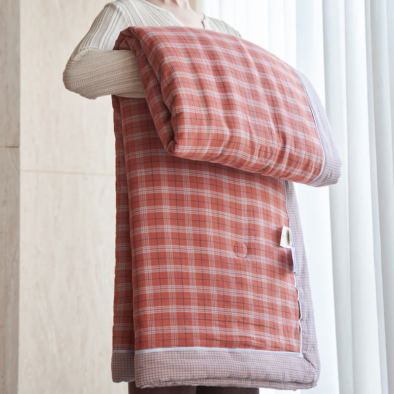 Ownkoti Gingham Pure Cotton Quilt Set - Light Red - Quilts - King - image 9