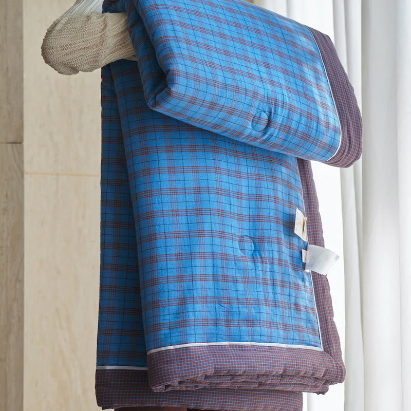 Ownkoti Gingham Pure Cotton Quilt Set - Dark Blue - Quilts - King - image 11