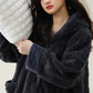 Solid Plush Checkered Texture Hooded Robe - image 9