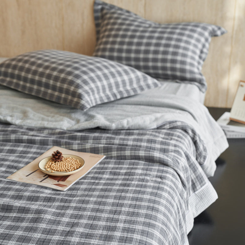 Ownkoti Gingham Pure Cotton Quilt Set - Light Grey - Bedding Set - King - image 8