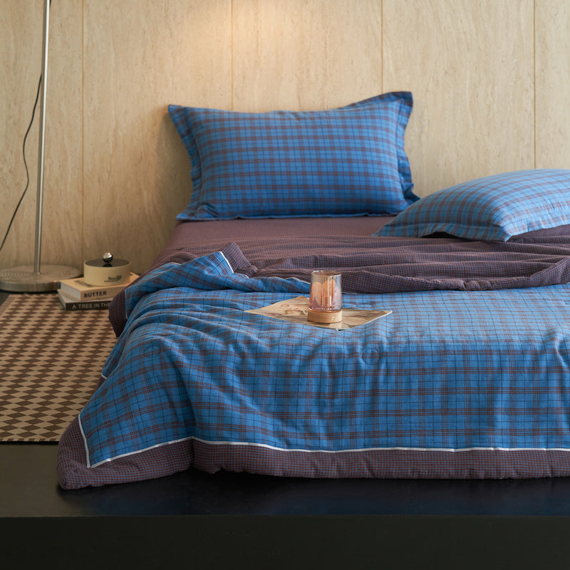 Ownkoti Gingham Pure Cotton Quilt Set - Dark Blue - Bedding Set - King - image 12