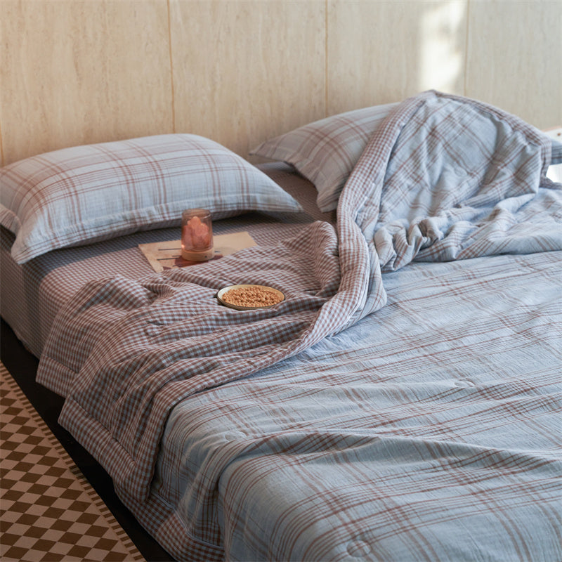 Ownkoti Gingham Pure Cotton Quilt Set - Light Blue - Bedding Set - King - image 18