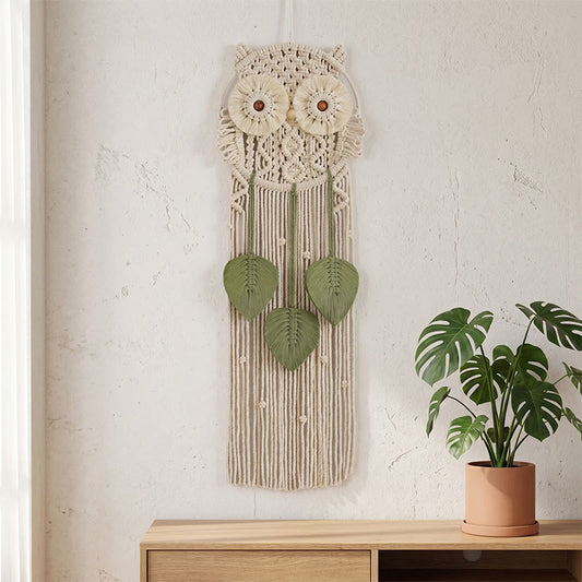 Handmade Macrame Owl Wall Hanging - Beige - 76cm x 25cm - image 0