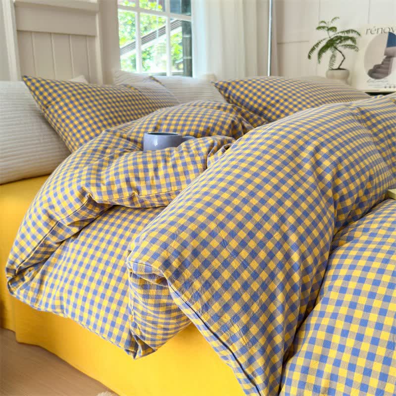 Small Check Gingham Cotton Bedding Set - Purple & Yellow - 2PCS Pillowcases - 19" x 29" - image 16