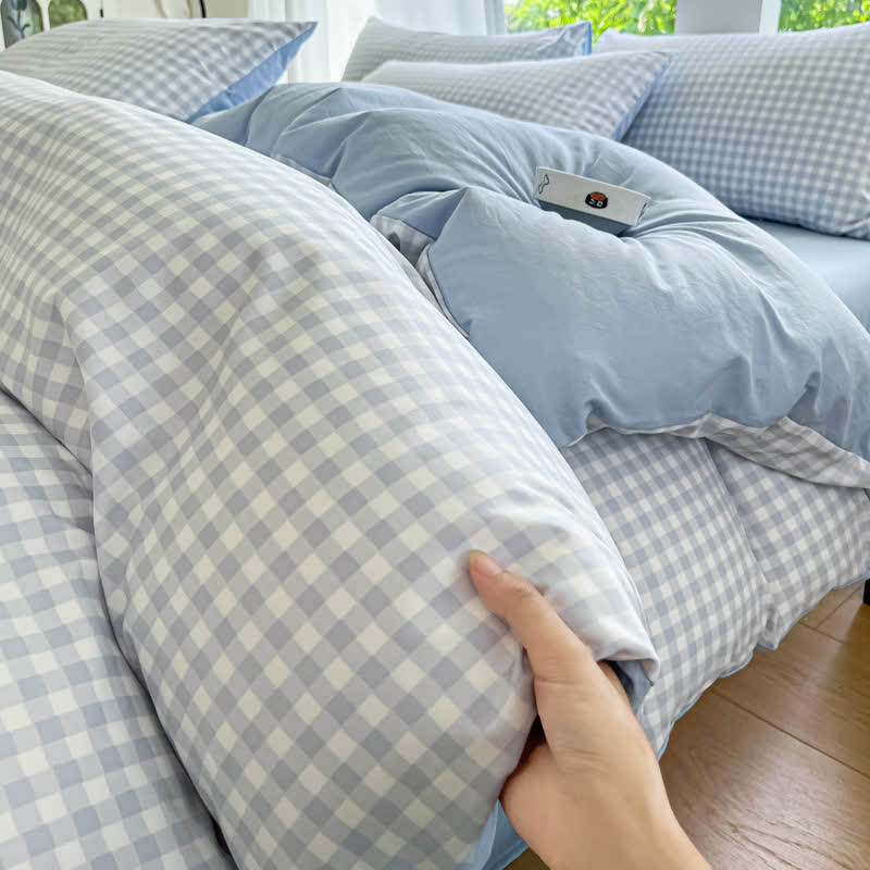Pastel Gingham Pure Cotton Bedding Set - image 11