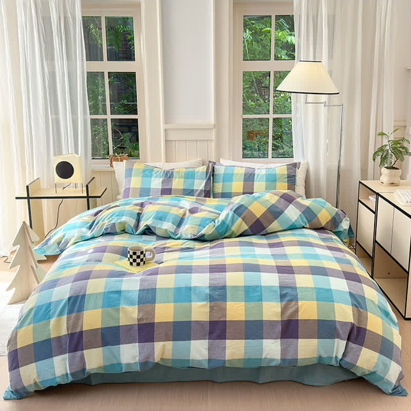 Multi-Color Plaid Cotton Bedding Set - image 1