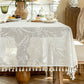Romantic Floral Leaf  Lace Tassel Tablecloth - 55" x 102" - White - image 0