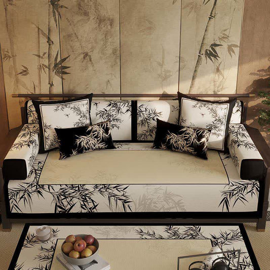 Vintage Elegant Bamboo Leaf Sofa Slipcover - Sofa Protector - 43" x 110" - image 0