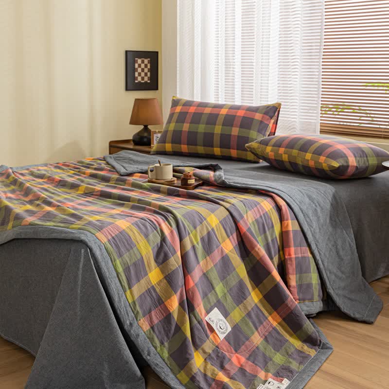 Yarn-dyed Plaid Pure Cotton Vintage Bedding - Gray - Bedding Set - King - image 9
