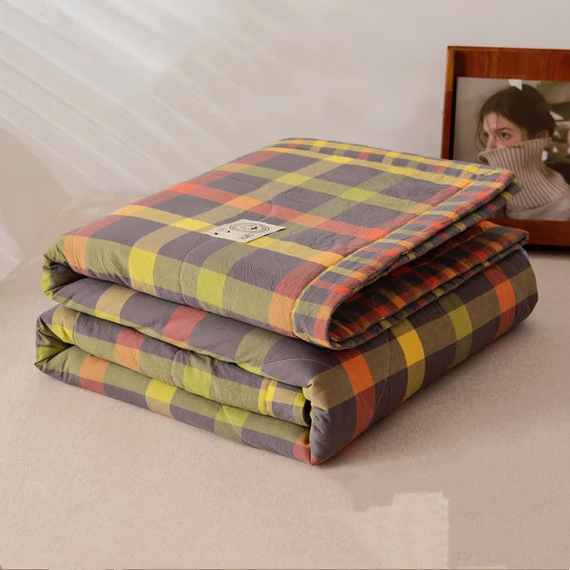Yarn-dyed Plaid Pure Cotton Vintage Bedding - Gray - Quilt - King - image 8