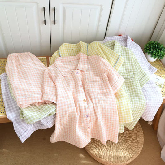 Gingham Cotton Gauze Pajamas with Colorful Buttons - image 0