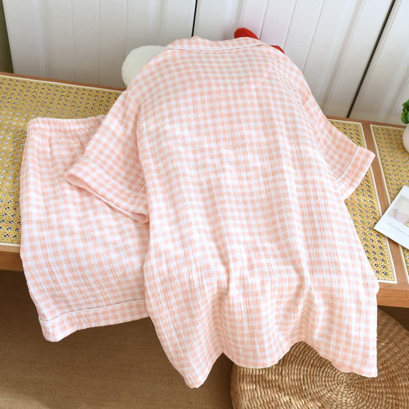 Gingham Cotton Gauze Pajamas with Colorful Buttons - image 6