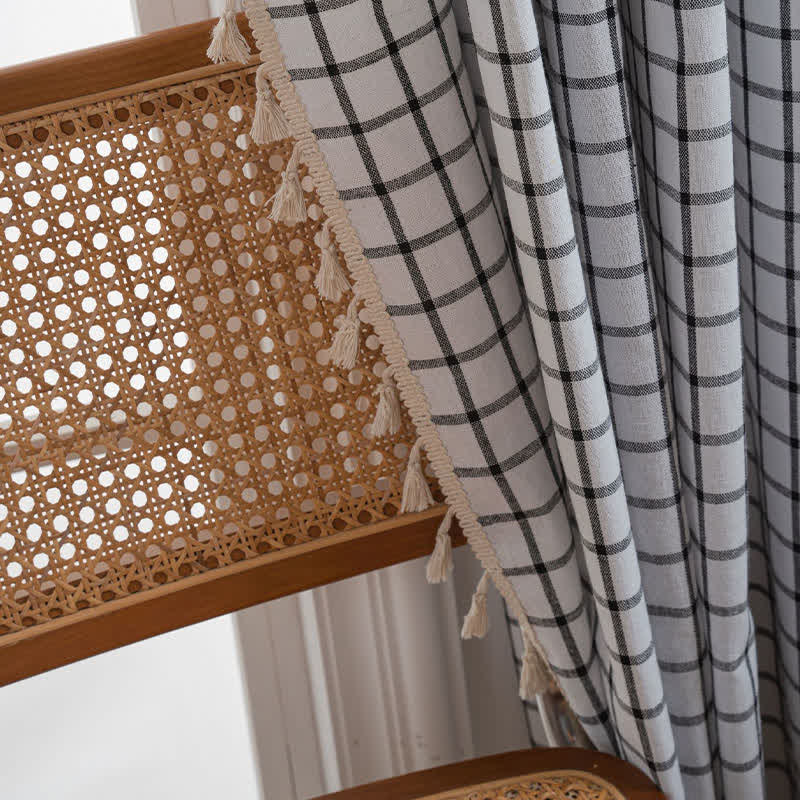 Minimalist Black White Grid Check Curtain - image 5