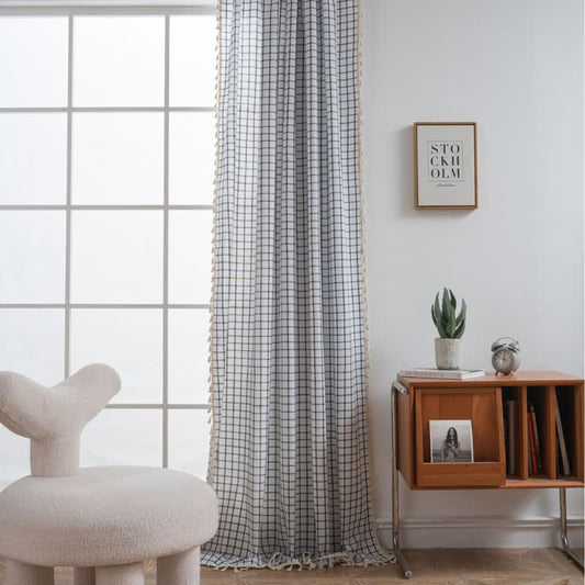 Minimalist Black White Grid Check Curtain - Grommet - 59" x 110" - image 0