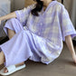 Plaid Cotton Gauze Button-Front Pajama Set - Purple - 5XL - image 7