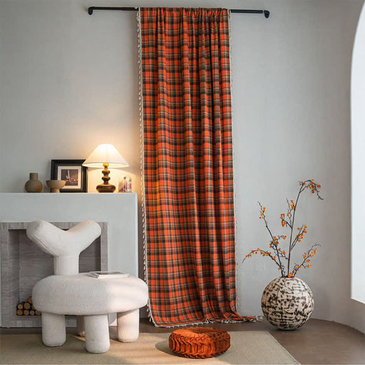 Bright Orange Plaid Tassel Curtain - image 0