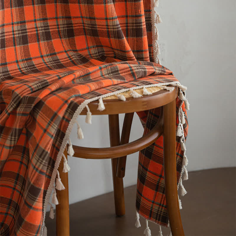 Bright Orange Plaid Tassel Curtain - image 11