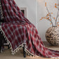 Vintage Style Burgundy Plaid Tassel Curtain - image 3