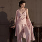 Elegant Silky Lace Trim Loungewear Set(3PCS) - image 2