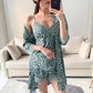 Leopard Lace Trim Cami Shorts Robe Set - image 1