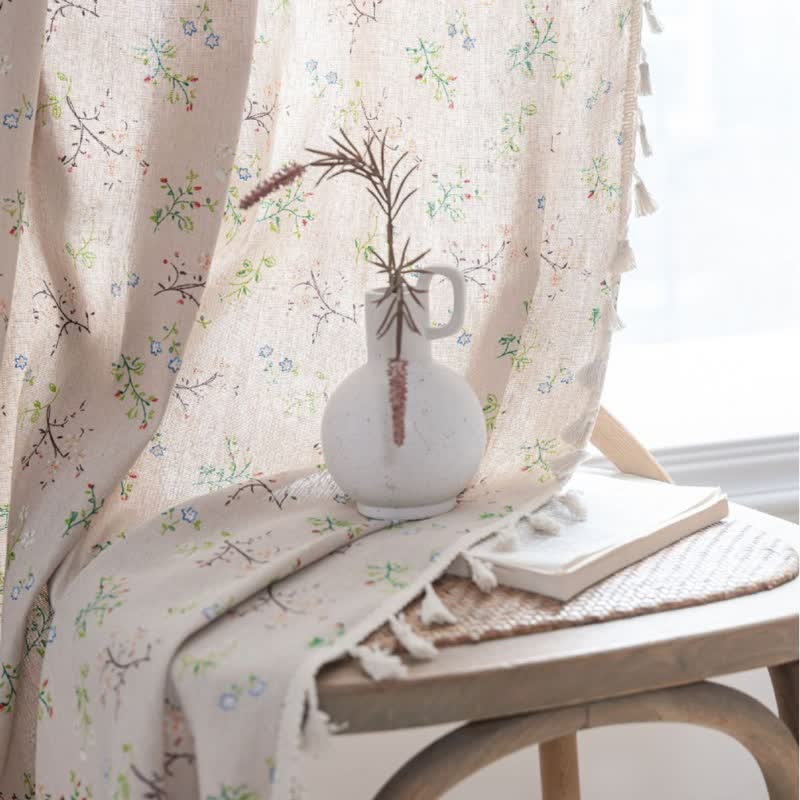 Elegant Branch & Floral Curtain with Tassel - image 2