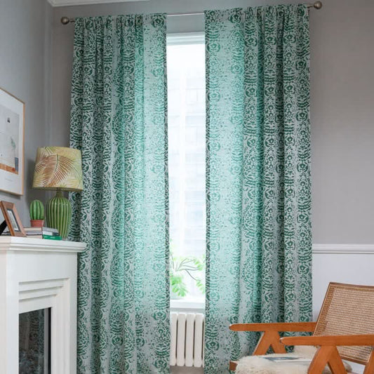 Vintage Style Water Drop Pattern Curtain - Green - Grommet - 52" x 118" - image 0