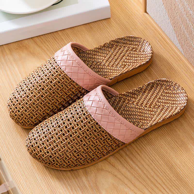 Ownkoti Natural Rattan Anti-Slip Indoor Slippers  - Pink - L - image 4