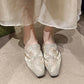 Elegant Floral Embroidery Pointed-Toe Mules - Gray Green - 2XL - image 9