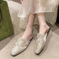 Elegant Floral Embroidery Pointed-Toe Mules - image 12