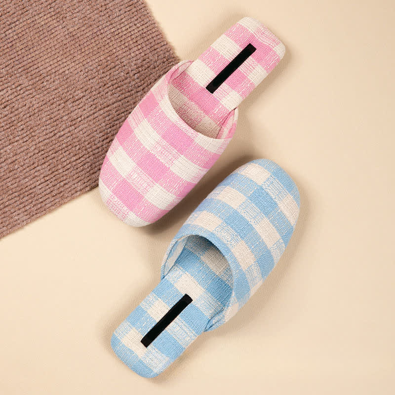 Chic Plaid Cotton-Linen Anti-Slip Slippers - image 1