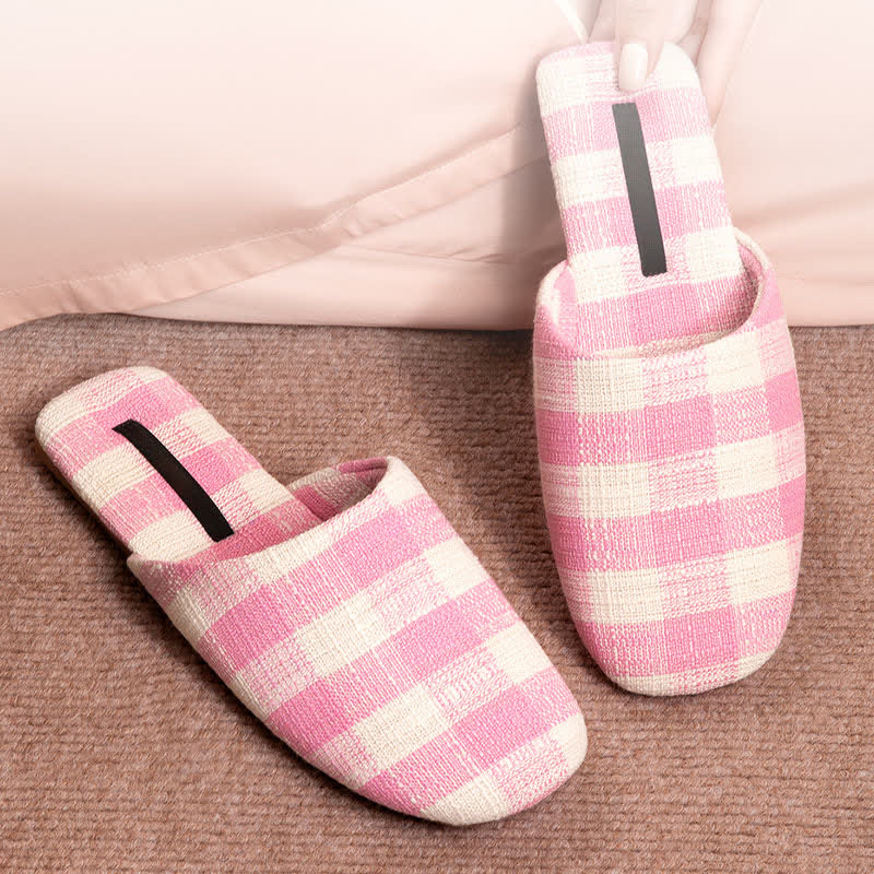 Chic Plaid Cotton-Linen Anti-Slip Slippers - image 6